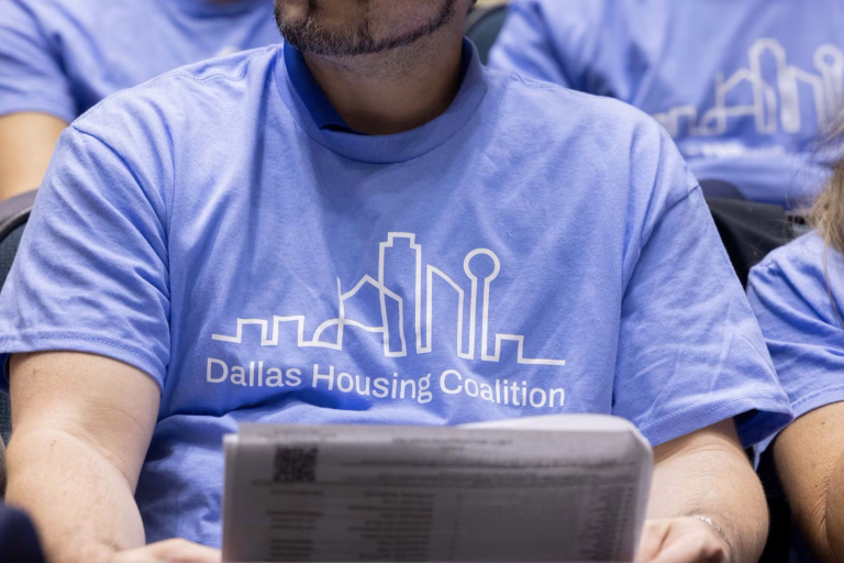 Community members with the Dallas Housing Coalition attended a Dallas City Council meeting on Dec. 6, 2023, at Dallas City Hall, to support funding for housing. The numbers are clear, Ann Lott and Ben Martin write: Dallas has an affordability crisis that is concentrated among its poorest households. (Juan Figueroa / Dallas Morning News Staff Photographer)